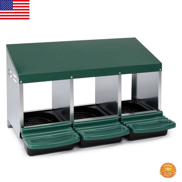 Chicken Nesting Box 3 Compartment Roll Out Egg Nest Box Steel Egg Laying Box