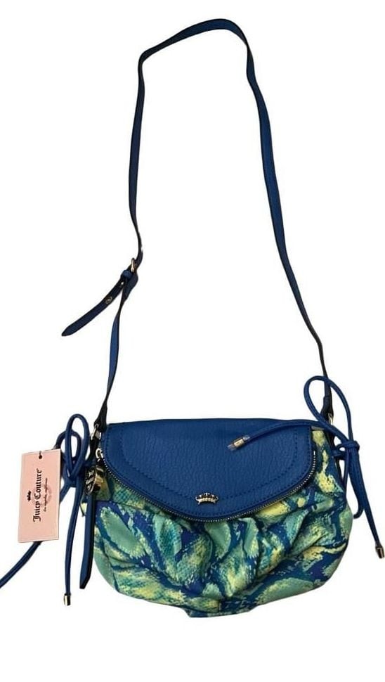 Juicy Couture Blue and Yellow Snake Print Flap Crossbody Bag Juicy Couture Blue and Yellow Snake Print Flap Crossbody Bag