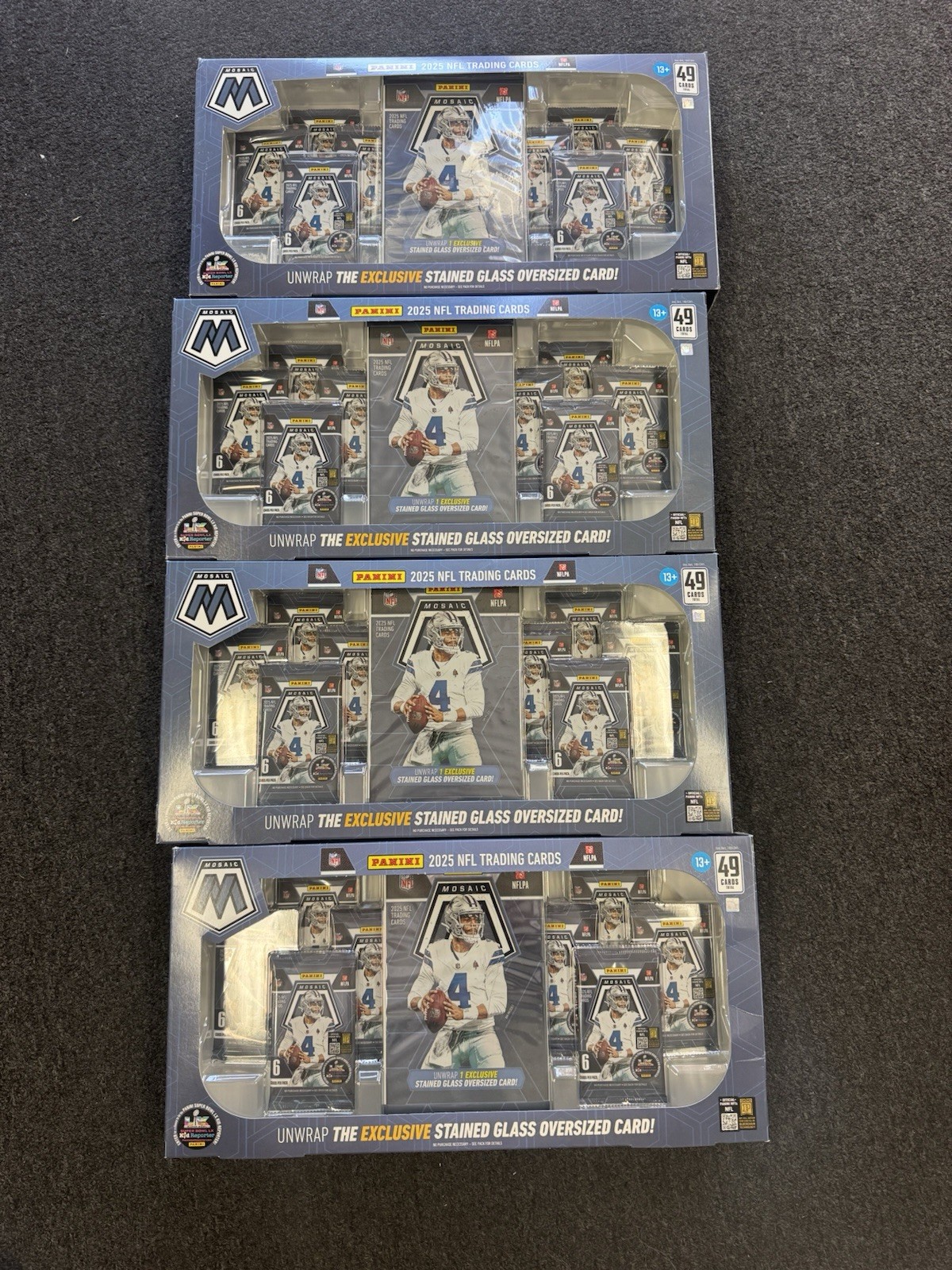 2025 Panini Mosaic NFL Trading Cards Bundle Box Lot of 4 Sealed Exclusive
