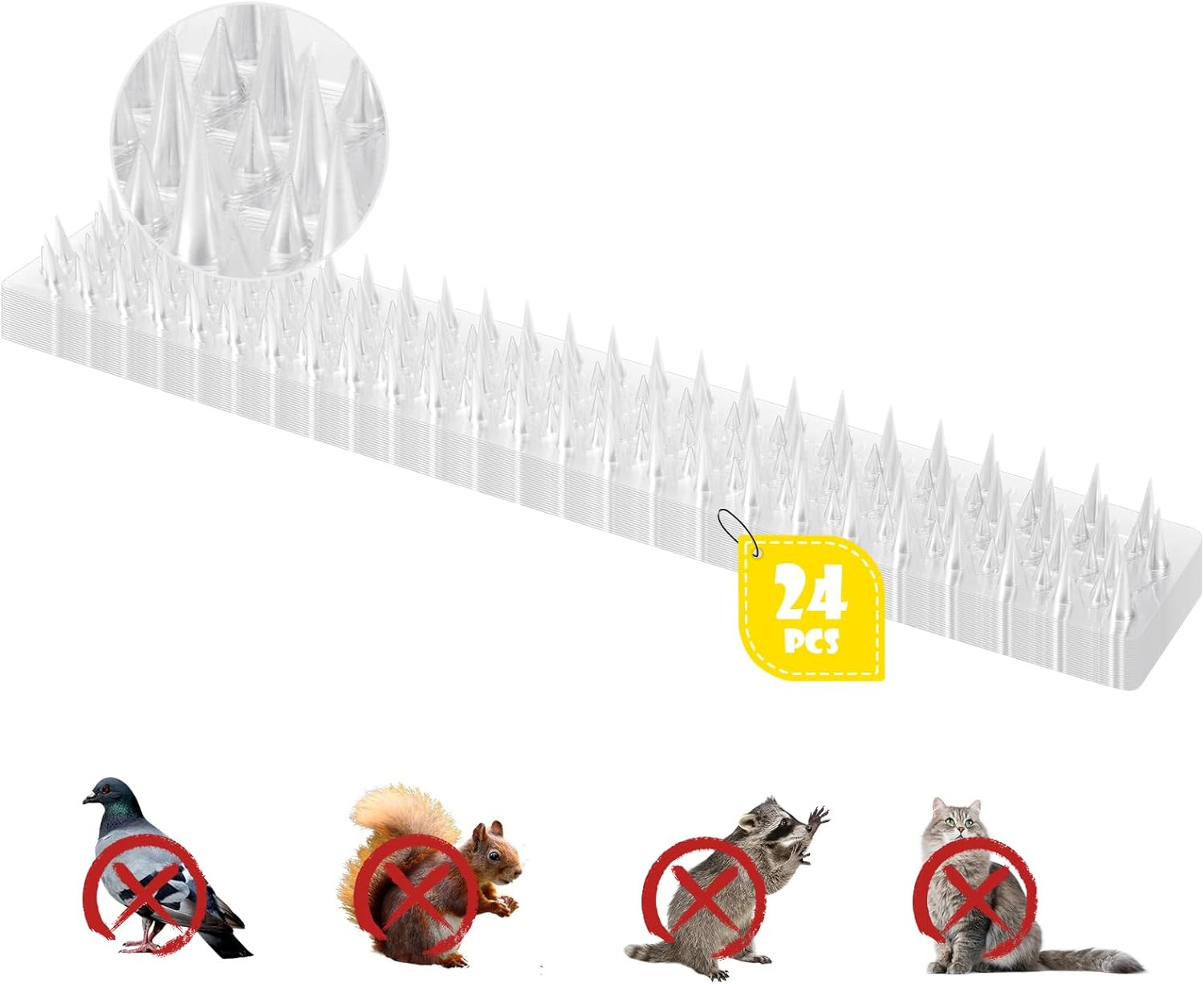 Upgraded 24 Pack Clear Bird Spikes, Transparent PVC Bird Deterrent Strips