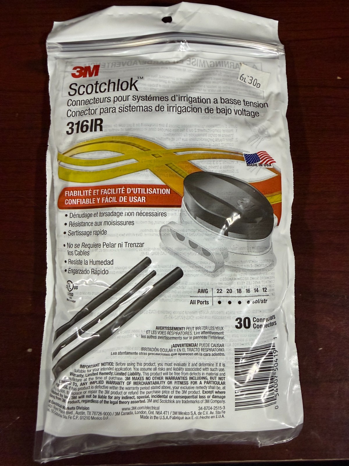 30PCS 3M Scotchlok IDC 316IR Pigtail Low-Voltage Irrigation Connector Non-Strip