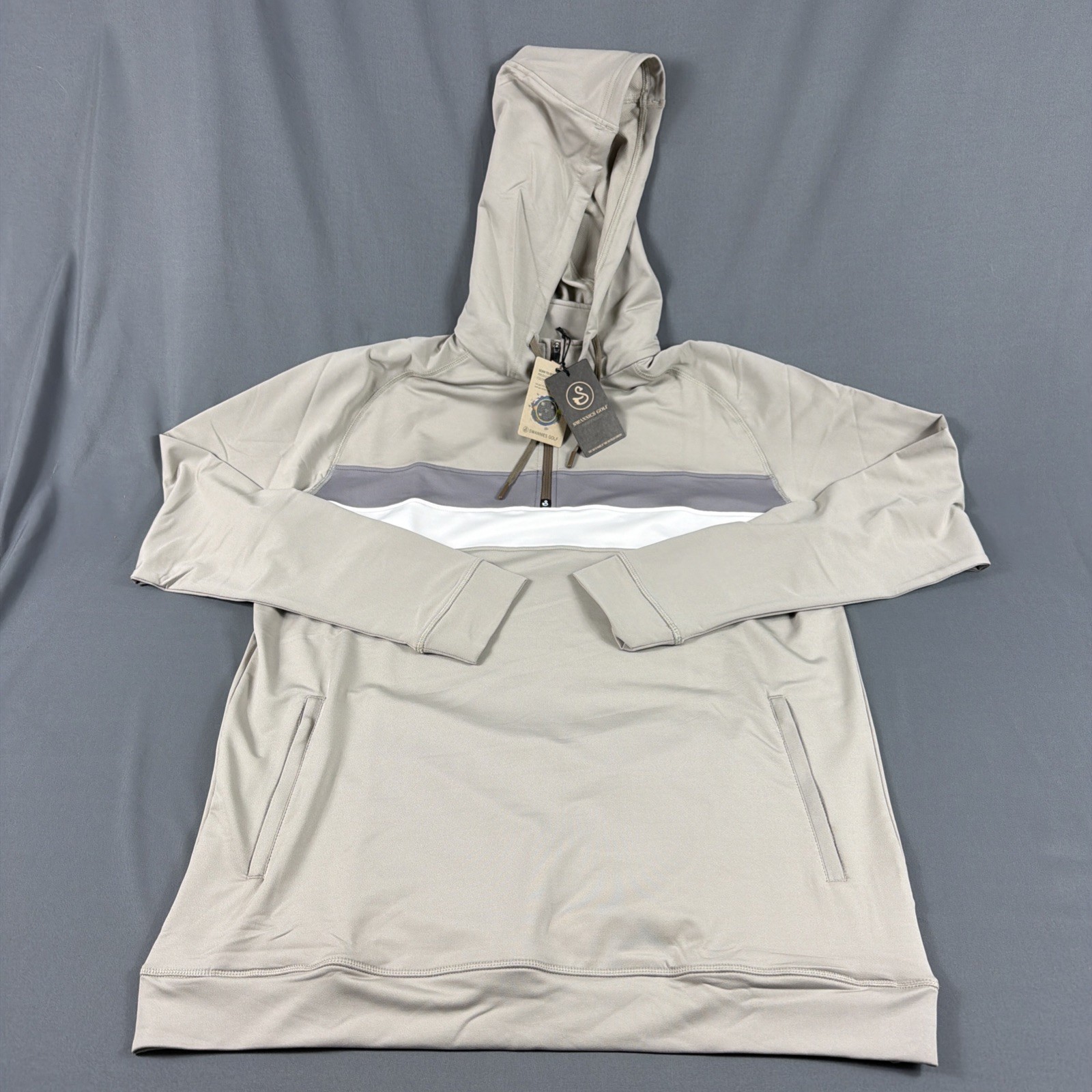 Swannies Golf Hoodie Journey Striped XL Tan Polyester Spandex NWT MSRP $119 Swannies Golf Hoodie Journey Striped XL Tan Polyester Spandex NWT MSRP $119