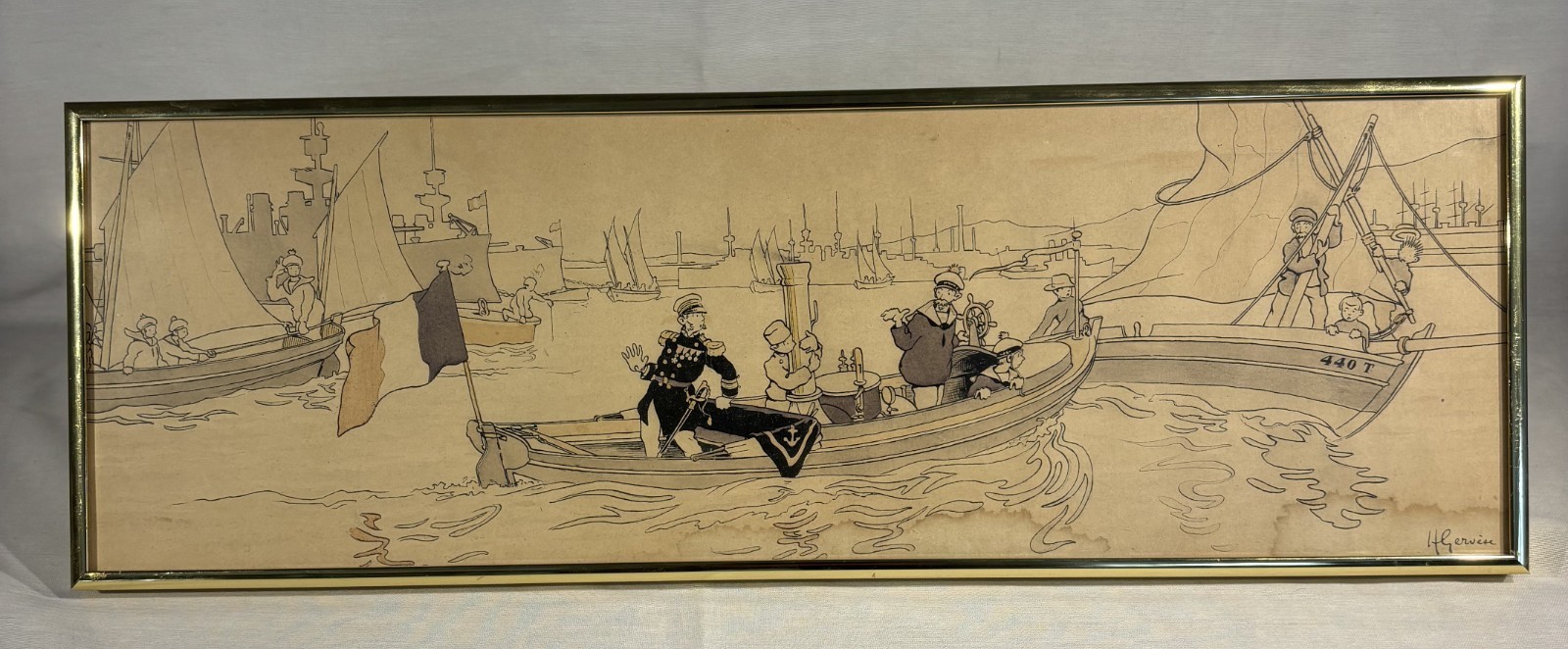 Henri Gervèse (Charles Millot)–Antique French Naval Lithograph, Framed & Signed