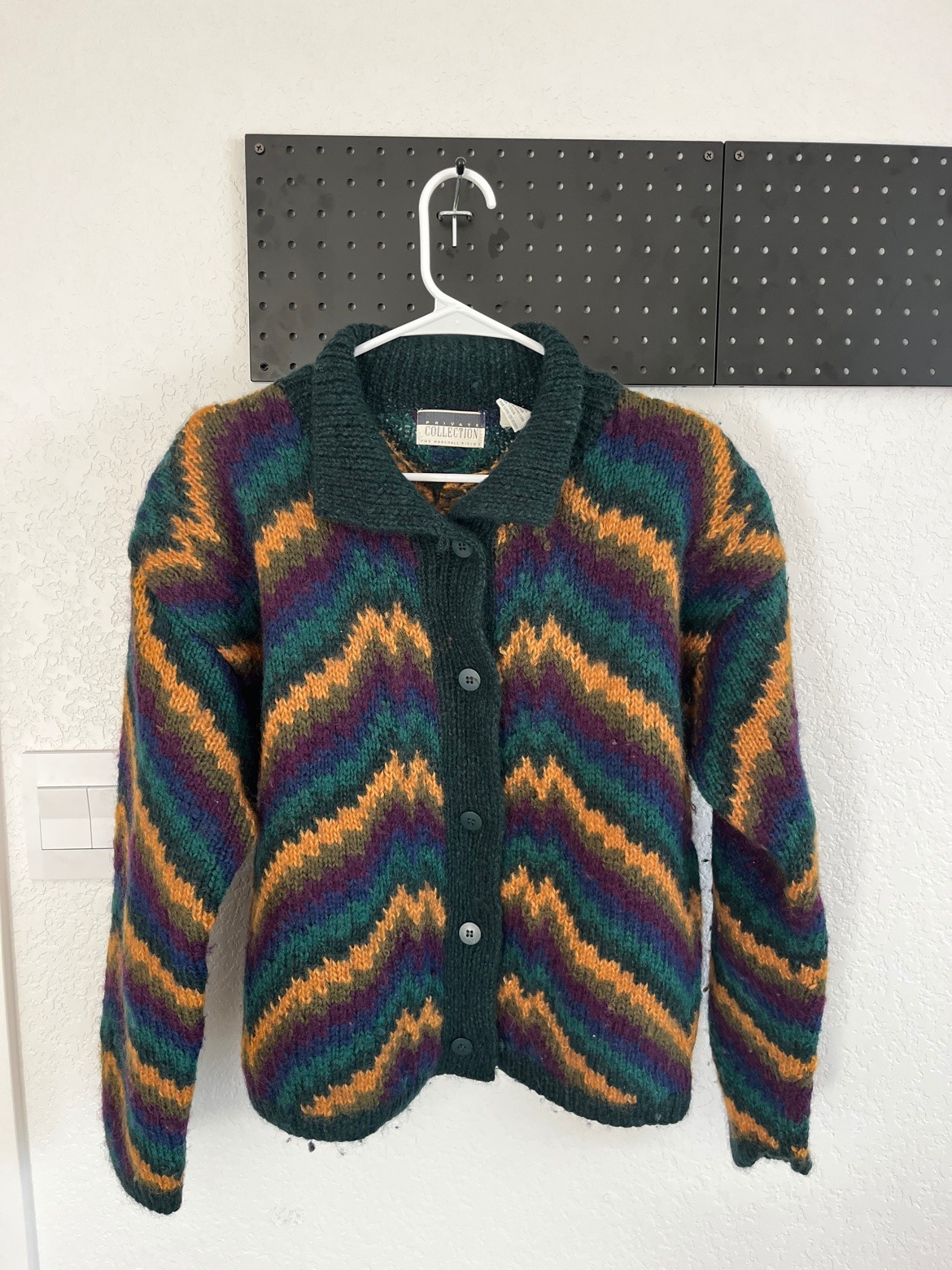 Vintage 80s 90s Hand-Loomed Mohair Cardigan Zigzag Marshall Field\'s Size M
