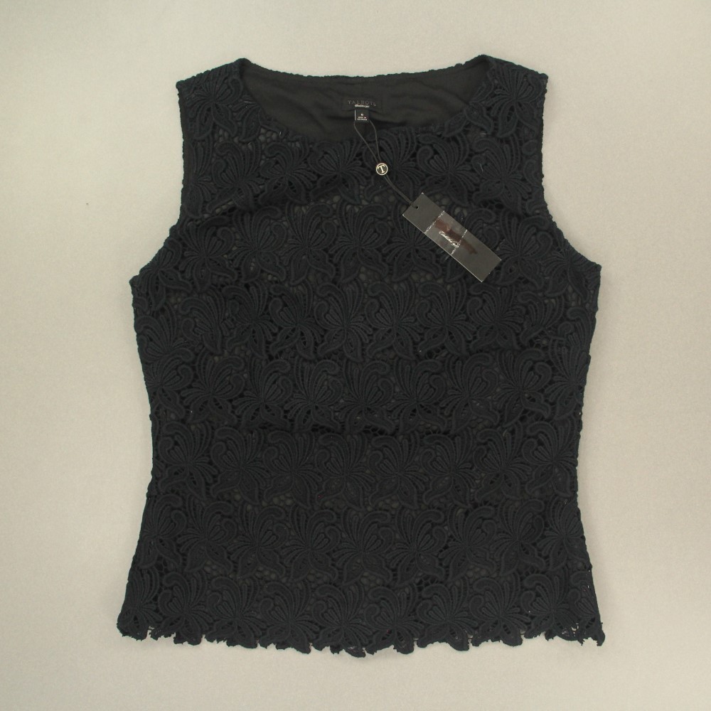 Talbots Women\'s Crochet Knit Lace Sleeveless Tank Top Size 6 Black Side Zip NWT