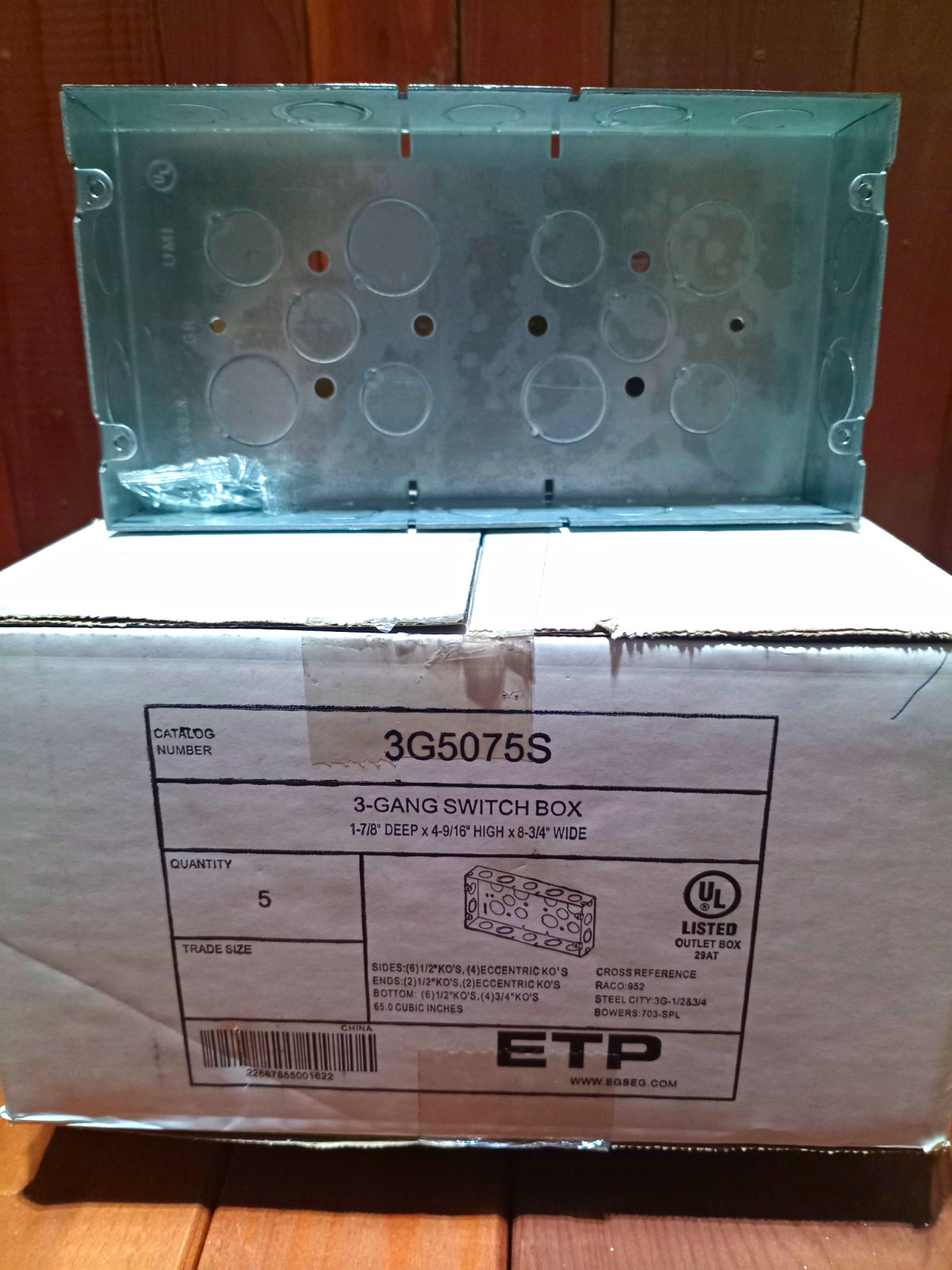 ETP 3G5075S 3-Gang Metal Rectangular Galvanized Switch Box UL Listed 5pk
