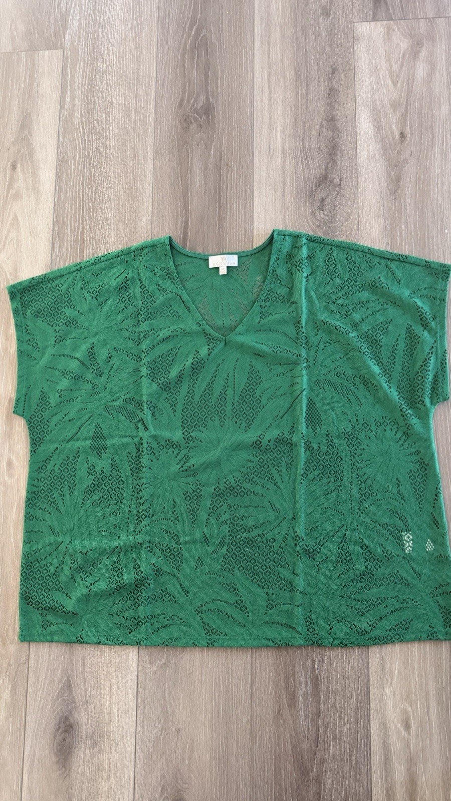 Susan Graver Women\'s Top Petite 2X Soleil Lace Knit Tunic , Deep Green A683081