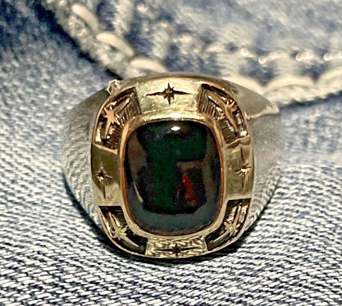 Vtg Hickok Sterling Silver Men 13 Cushion Black Onyx Starburst Signet Ring 23.4g