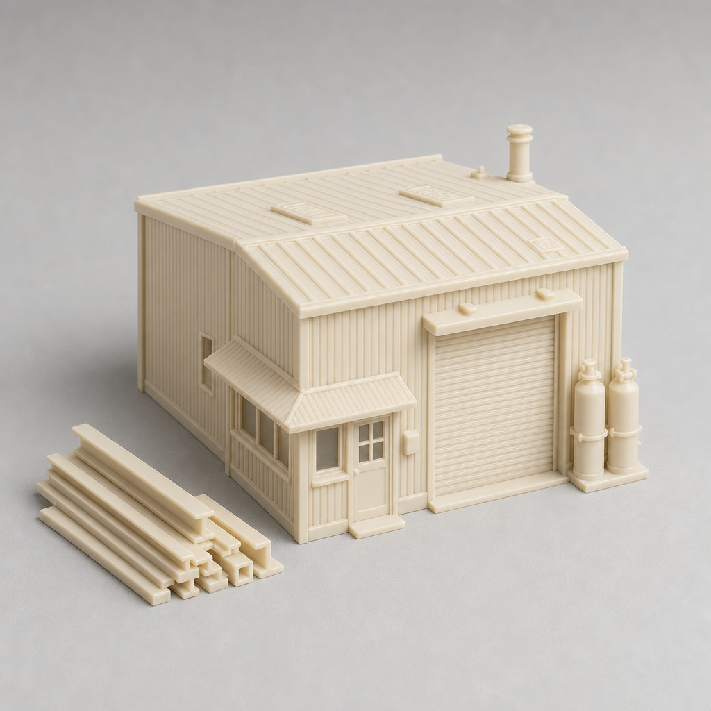 N Scale Building Welding Shop 3D Printed Resin 3pc 1:160 Matte Ivory Unpainted