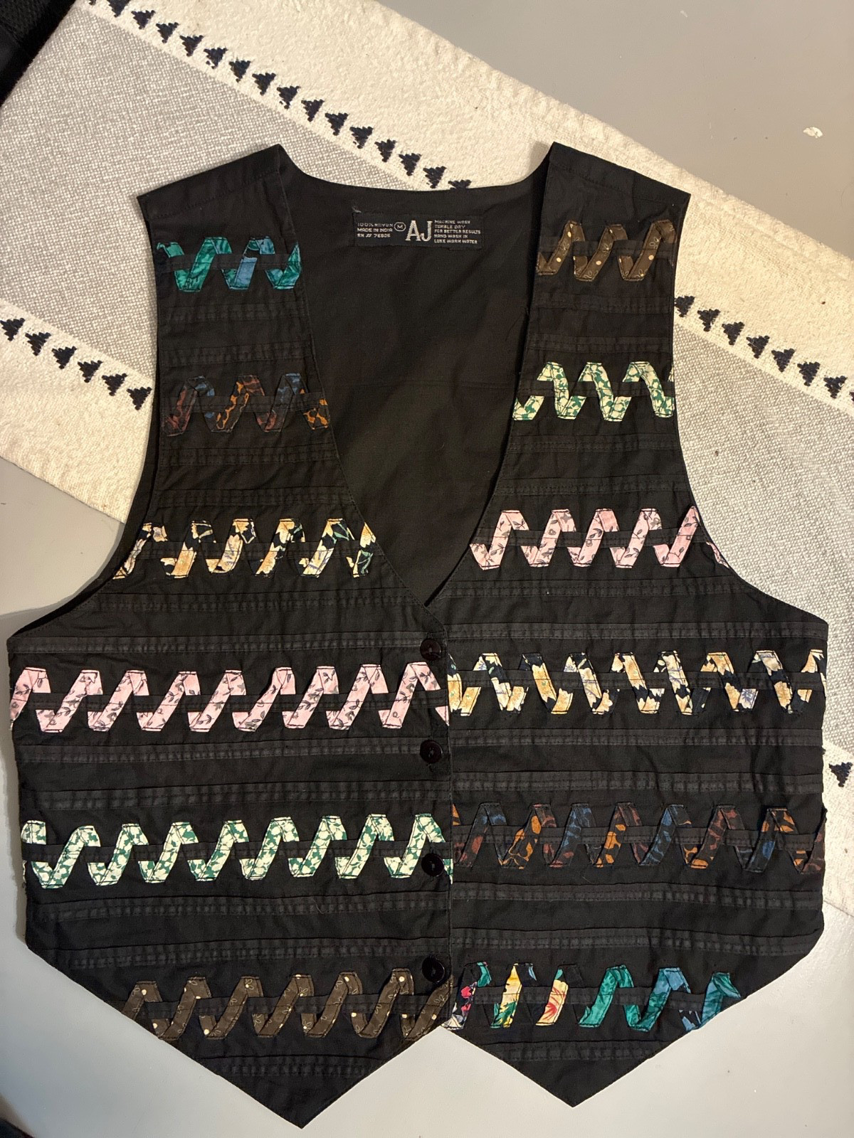 Vintage 90s AJ Patchwork Whimsigoth Cottagecore Vest Medium