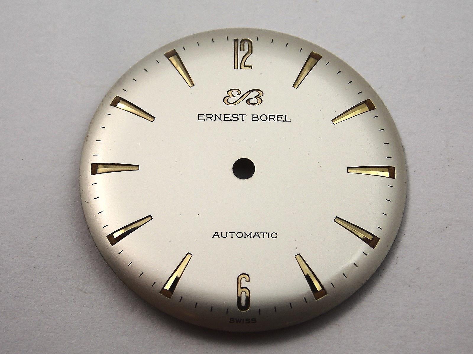 28.5mm Vintage Watch Dial Mens Ernest Borel Automatic Gold Markrs Pearl NOS