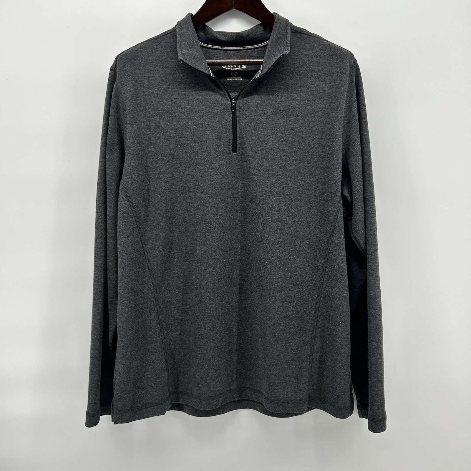Orvis Classic Collection 1/4 Zip Pullover Mens L Gray Heather Americana Cabin