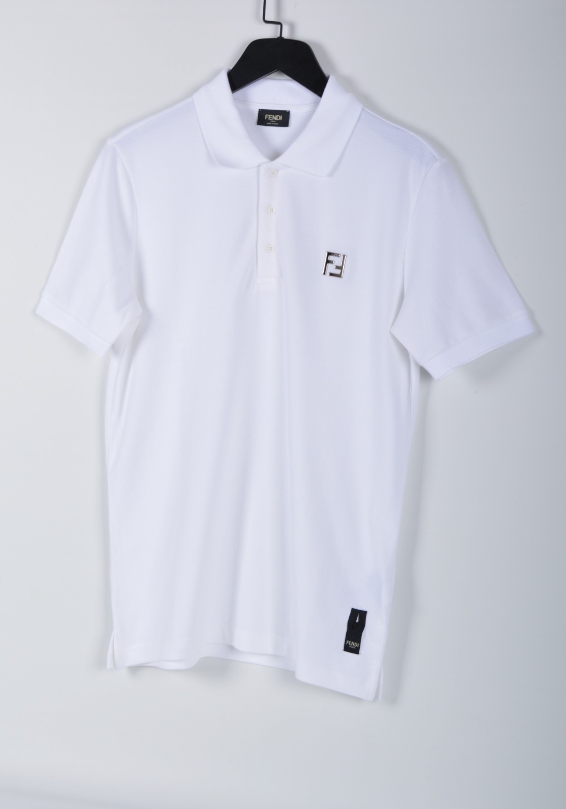 Men\'s Fendi White Polo Shirt Large FF Logo Short Sleeve
