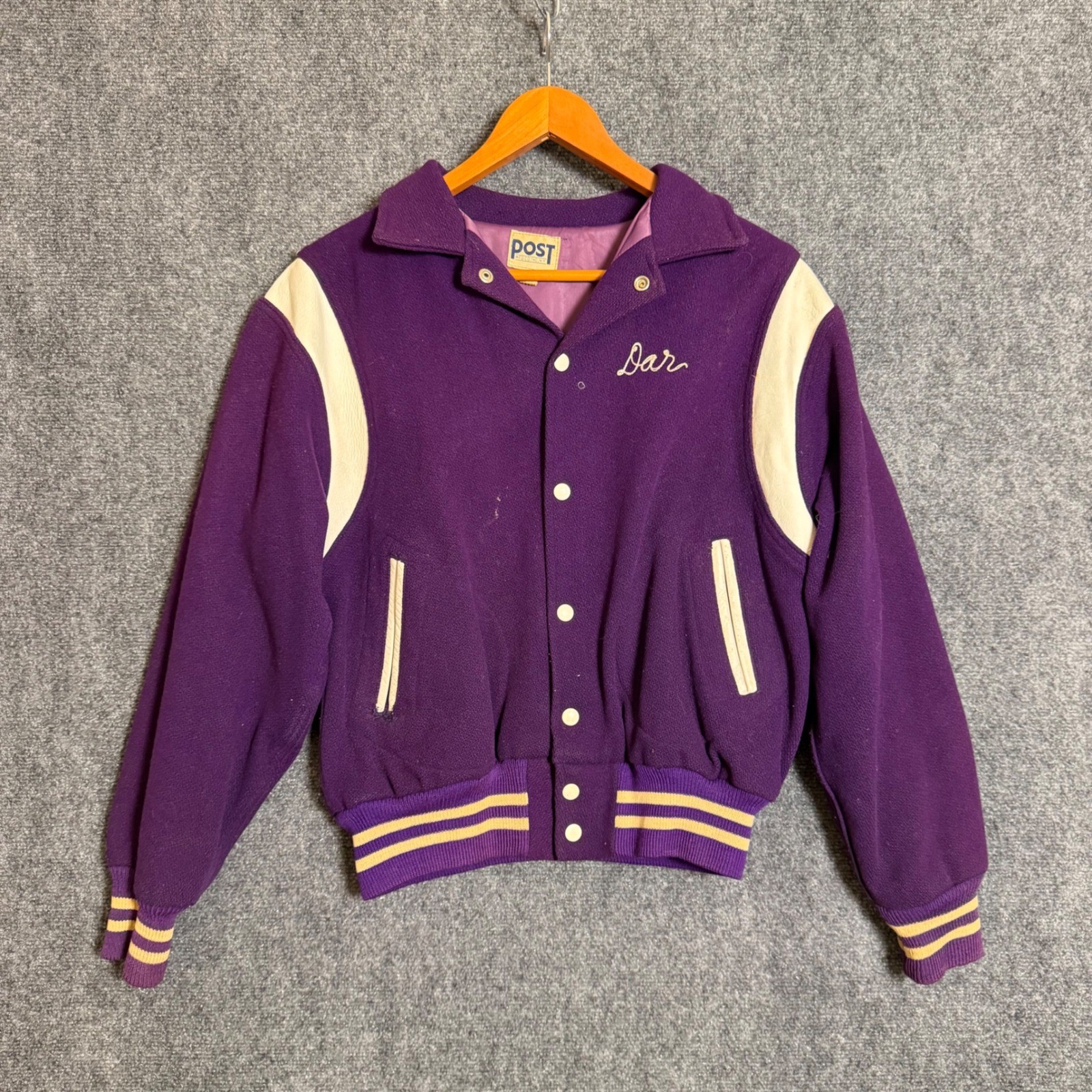 VTG 60\'s Chainstitch University of Scranton Varsity Jacket Purple Wool Leather M