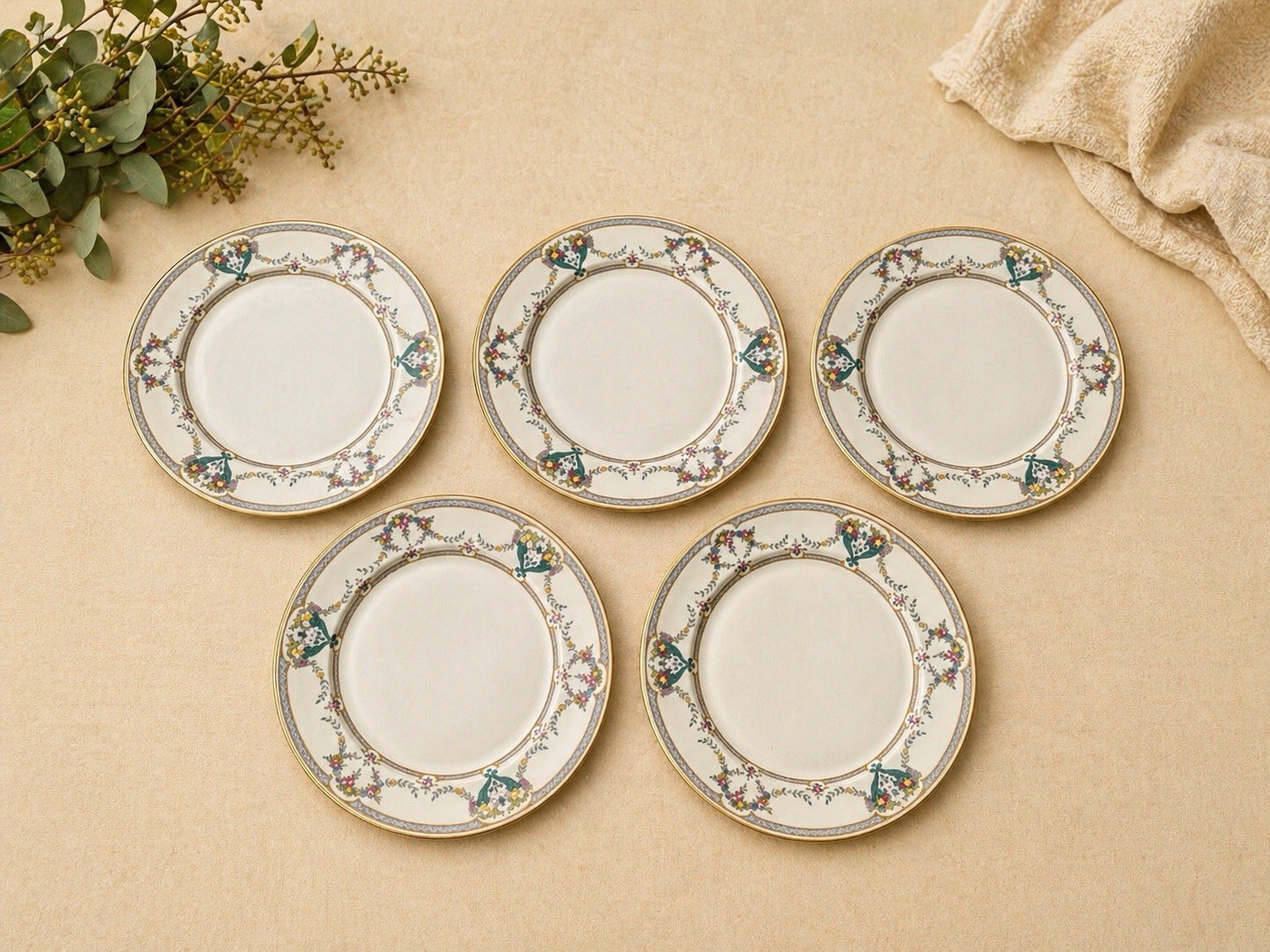 Rosenthal Ivory Daphne Porcelain Dinner Plate Floral Bavaria Glossy Finish set 5