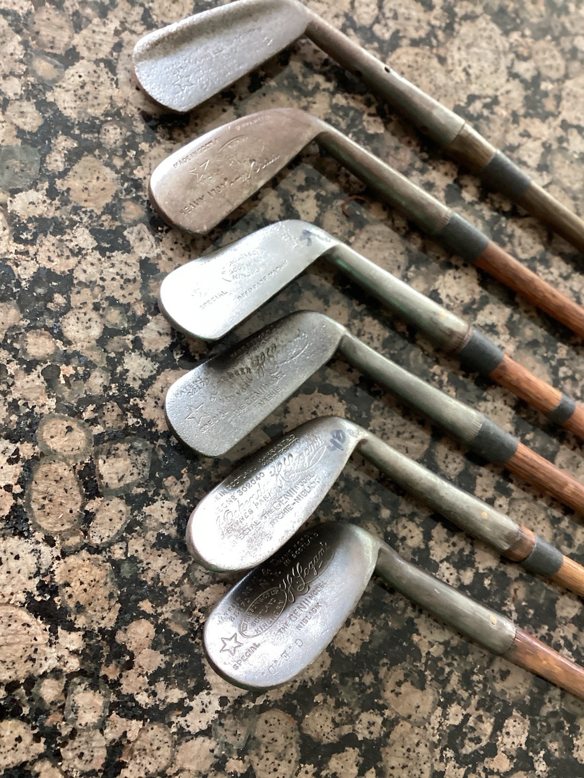 Antique Hickory Wood Shaft Golf 6 Club Gibson UK Iron Set 