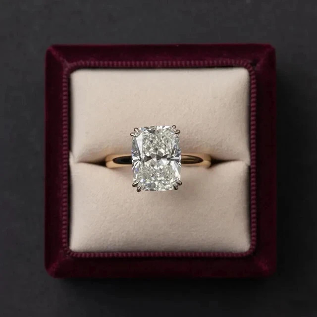 4 CT Elongated Cushion Lab Created Diamond Engagement Ring 14k Yellow Gold Over