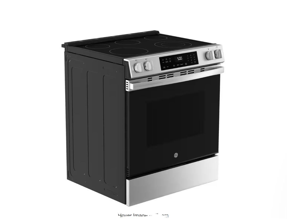 GE 30 inch 5 Burner Element Slide-In Electric Range Crisp Mode, Stainless Steel