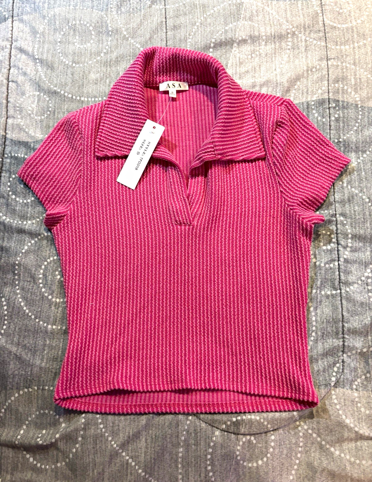 ASA Women’s Pink Striped 2pc Knit Set Collared Polo Shirt Straight Pants S ASA Women’s Pink Striped 2pc Knit Set Collared Polo Shirt Straight Pants S