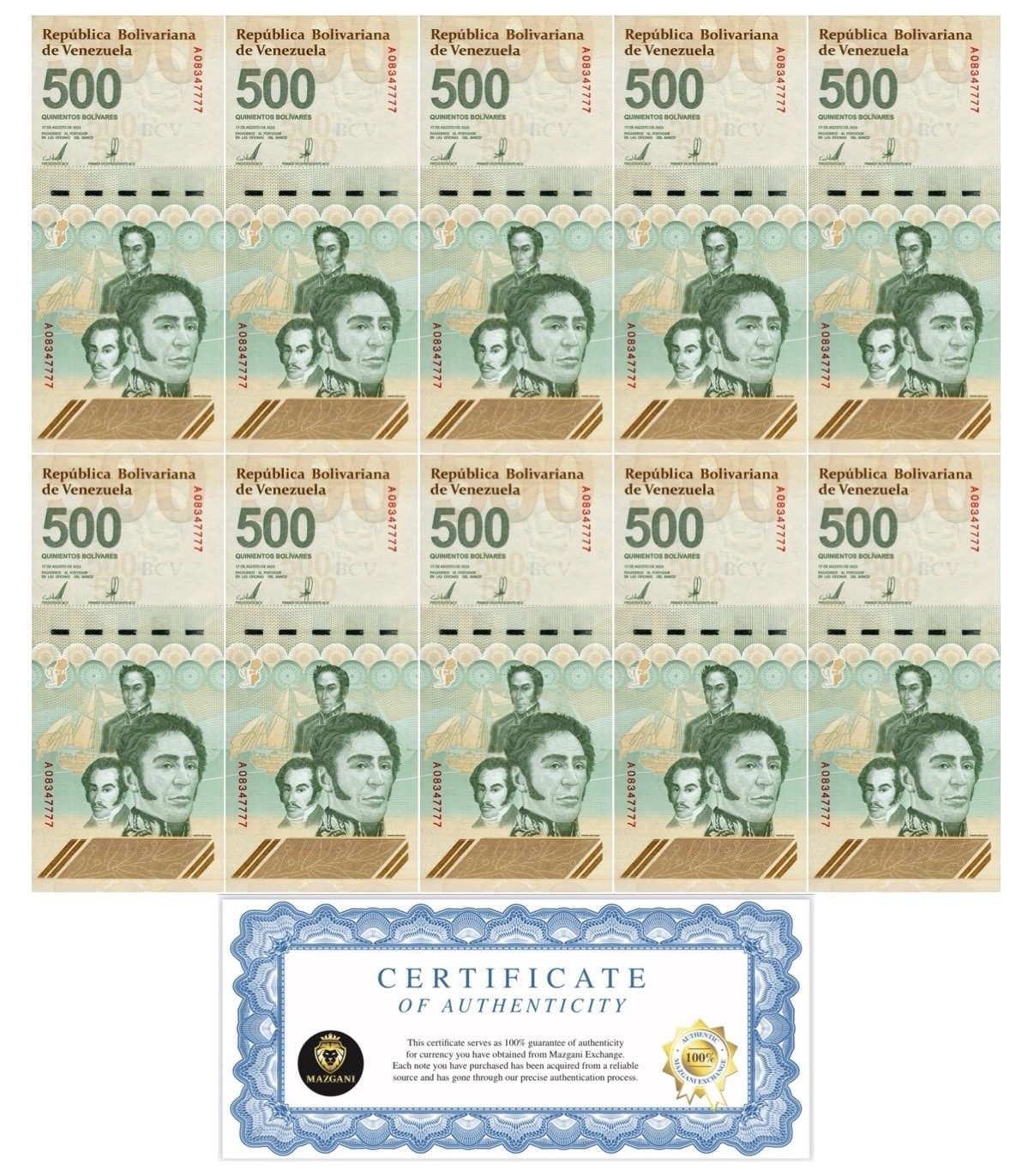VENEZUELA 500 DIGITALES 2023 Qty 10 Cir. 500 million bolivar soberano  USA