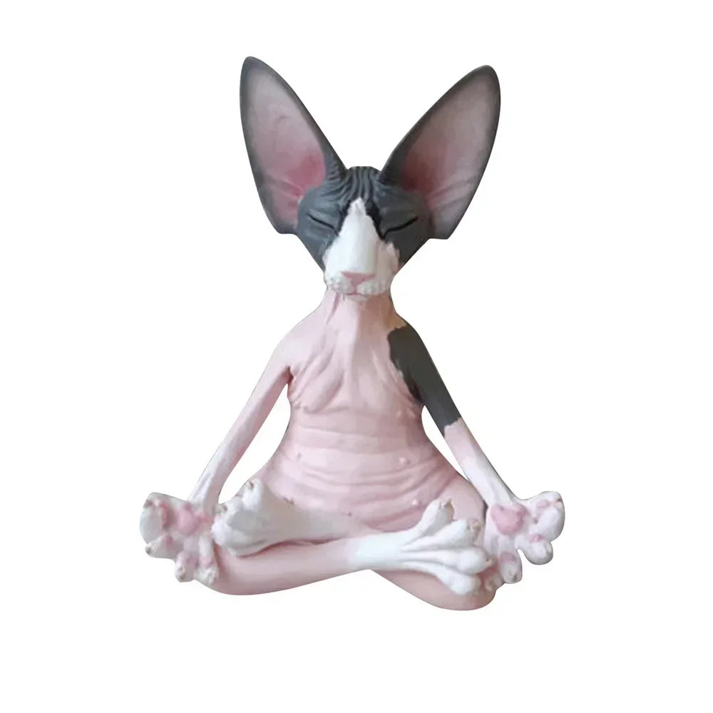 Cat Buddha Figurine Meditation Yoga Happy Whimsical Sphinx Art Decor Sculpture