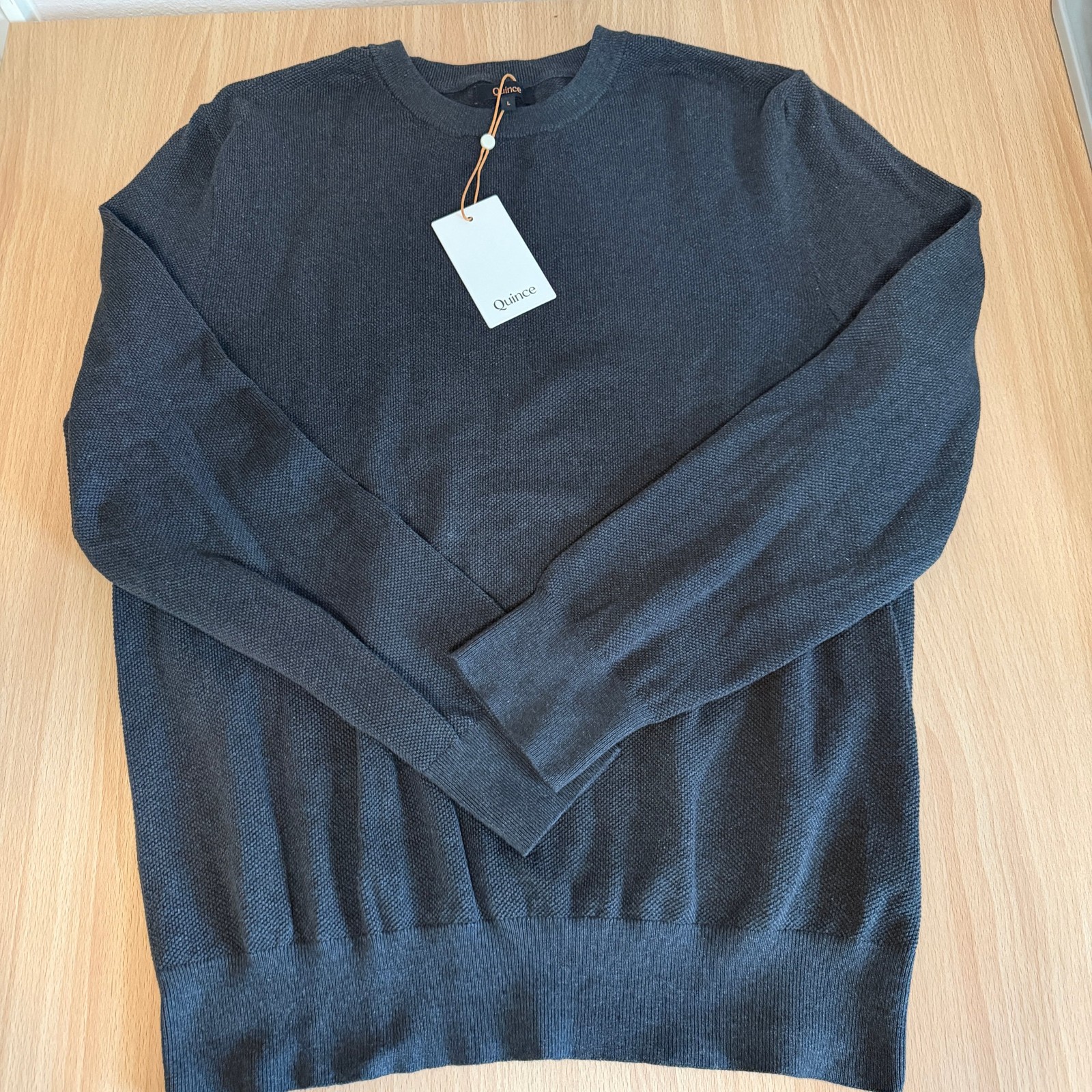 Quince - Men\'s Grey Textured Knit Crewneck Sweater - Size Large NWT Defect