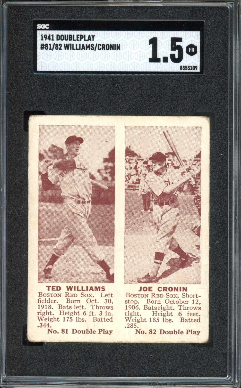 1941 Double Play #81 Ted Williams / #82 Cronin SGC 1.5 Vintage HOF Baseball Card 1941 Double Play #81 Ted Williams / #82 Cronin SGC 1.5 Vintage HOF Baseball Card