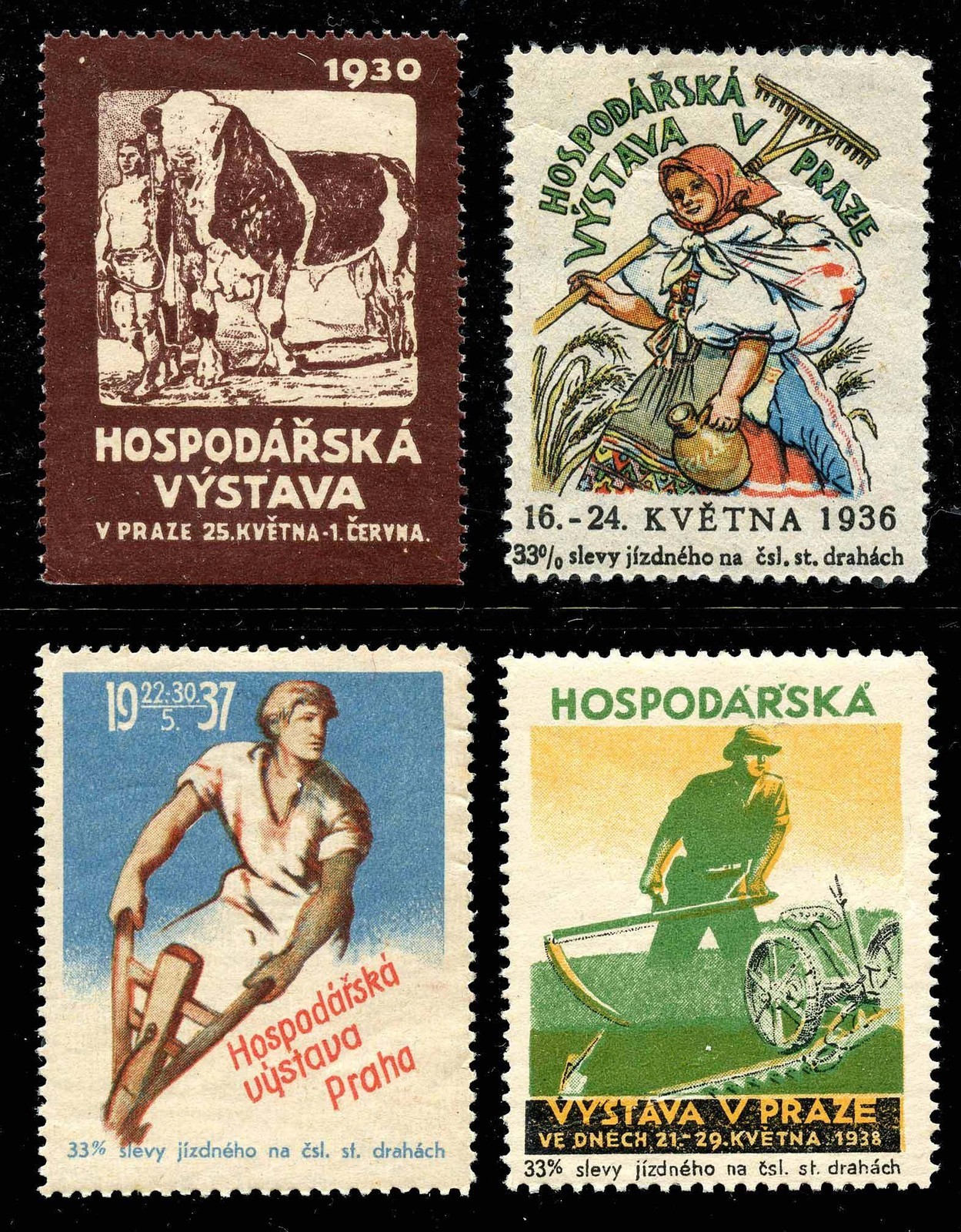 Czechoslovakia Poster Stamps - Agricultural Exhibitions - 4 Different 1930/1938