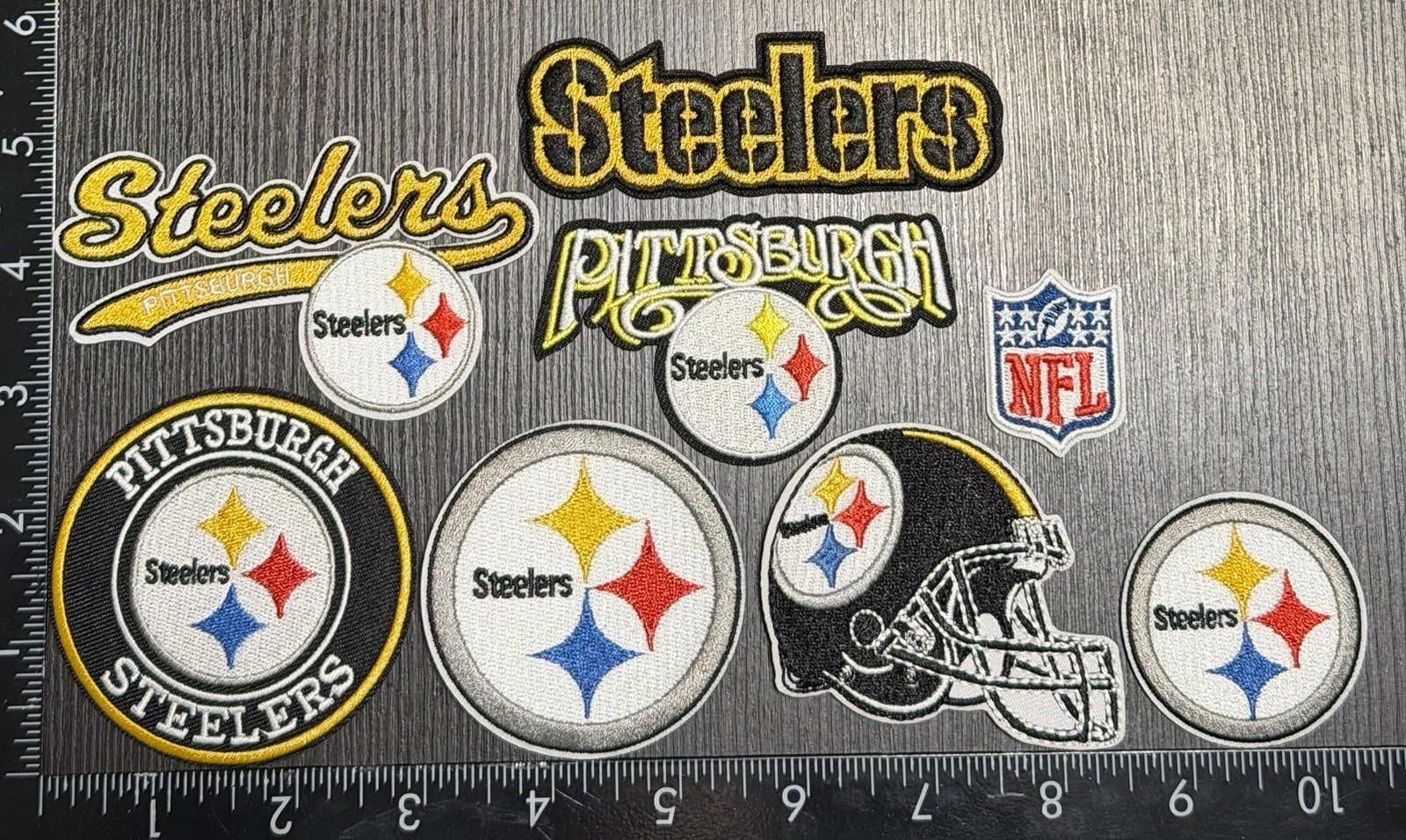 LOT OF 8 PITTSBURGH STEELERS IRON ON EMBROIDERED PATCHES EVERYTHING IN PHOTO LOT OF 8 PITTSBURGH STEELERS IRON ON EMBROIDERED PATCHES EVERYTHING IN PHOTO