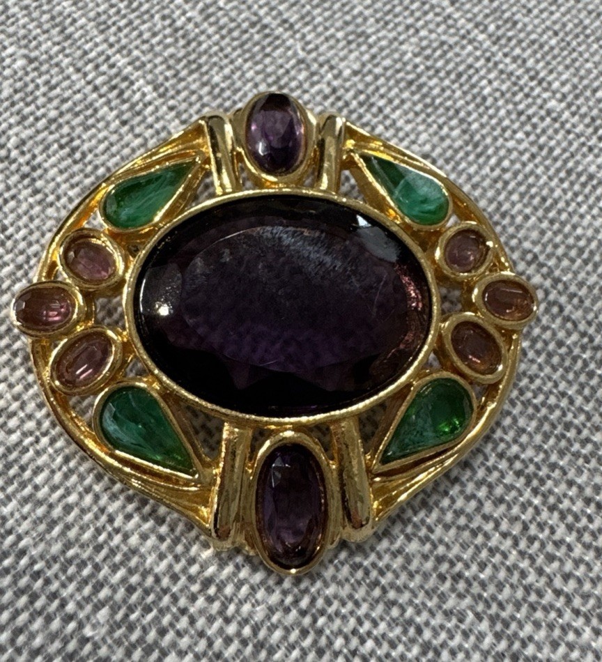 David Grau Purple Green Glass Stone Brooch