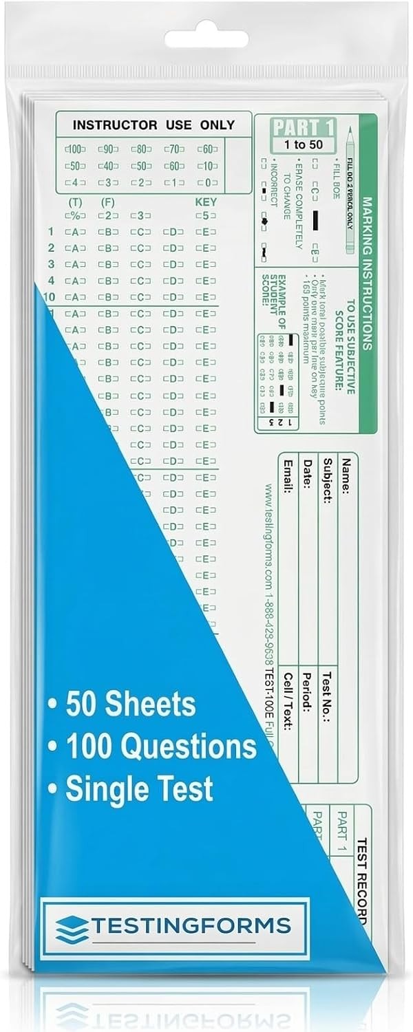 Testing Forms 882-E Scantron Compatible TEST-100E 50 Sheet Pack