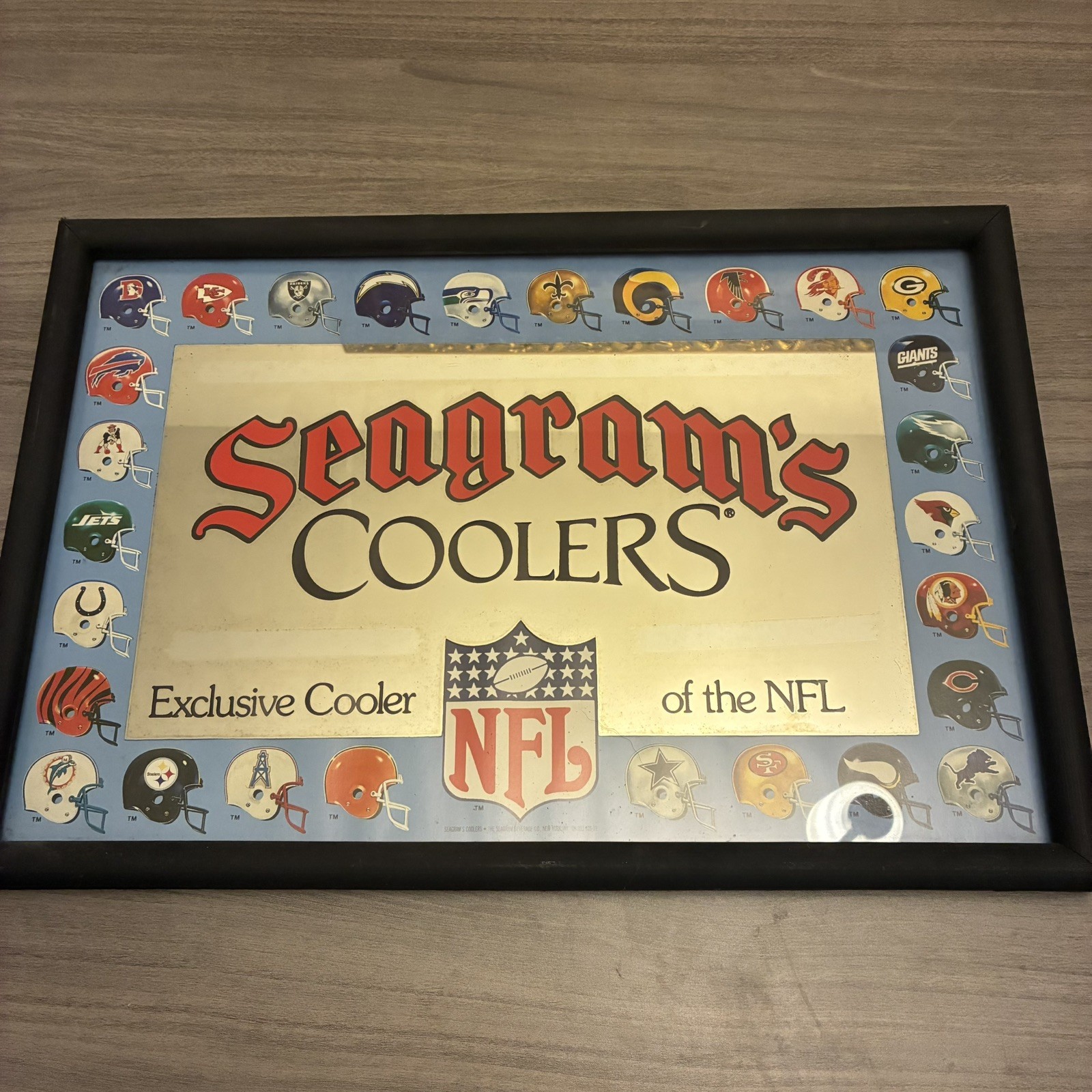 Vintage Seagram’s Coolers NFL Mirror Sign 1980s Black Frame 19 Vintage Seagram’s Coolers NFL Mirror Sign 1980s Black Frame 19