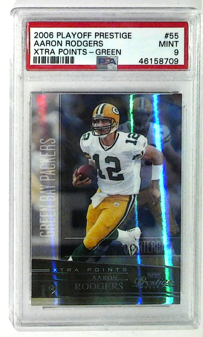 2006 Playoff Prestige Aaron Rodgers Xtra Points Green /50 Packers PSA 9