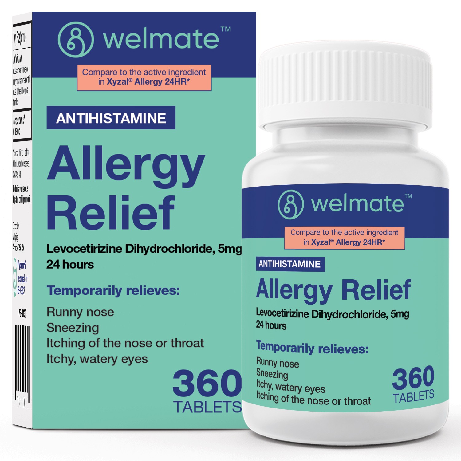 WELMATE Allergy Relief | Levocetirizine DiHCl 5mg | 24 Hours 360 Count Tablets WELMATE Allergy Relief | Levocetirizine DiHCl 5mg | 24 Hours 360 Count Tablets