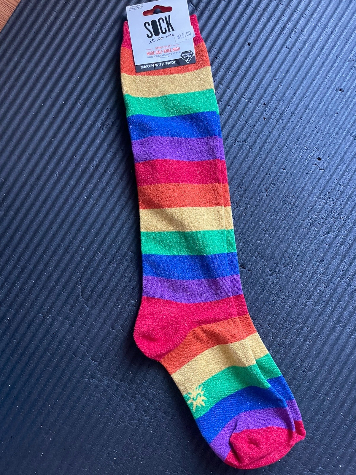 Brand New Sock It To Me Shimmer Pride Widecalf Knee High Socks (retail discount)