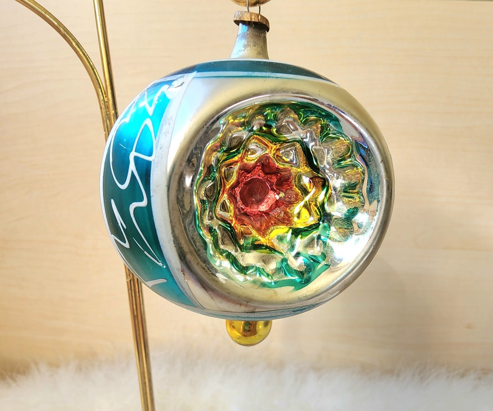 🎄 Vintage MCM Silver & Turquoise Triple Indent Mercury Glass Spire Ornament 🎄 Vintage MCM Silver & Turquoise Triple Indent Mercury Glass Spire Ornament
