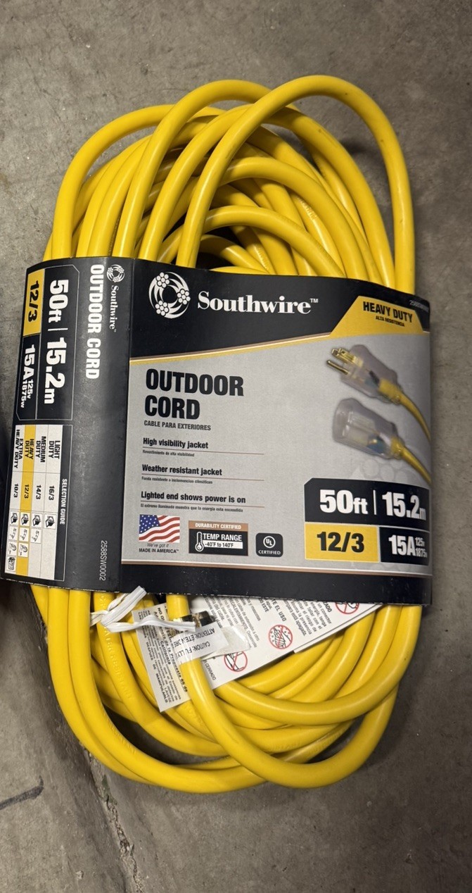 Southwire Heavy Duty 50 ft (15.2 m) 120 V Outdoor Extension Cord - Yellow