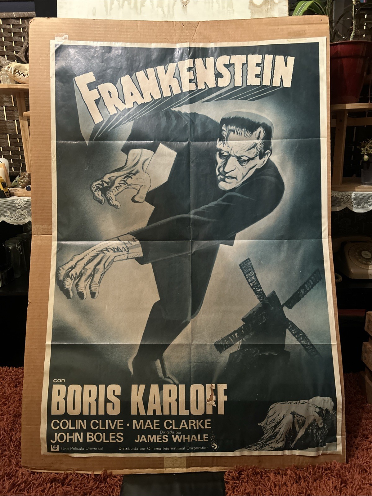 Original 1960s Frankenstein Spanish One Sheet Poster Boris Karloff Universal