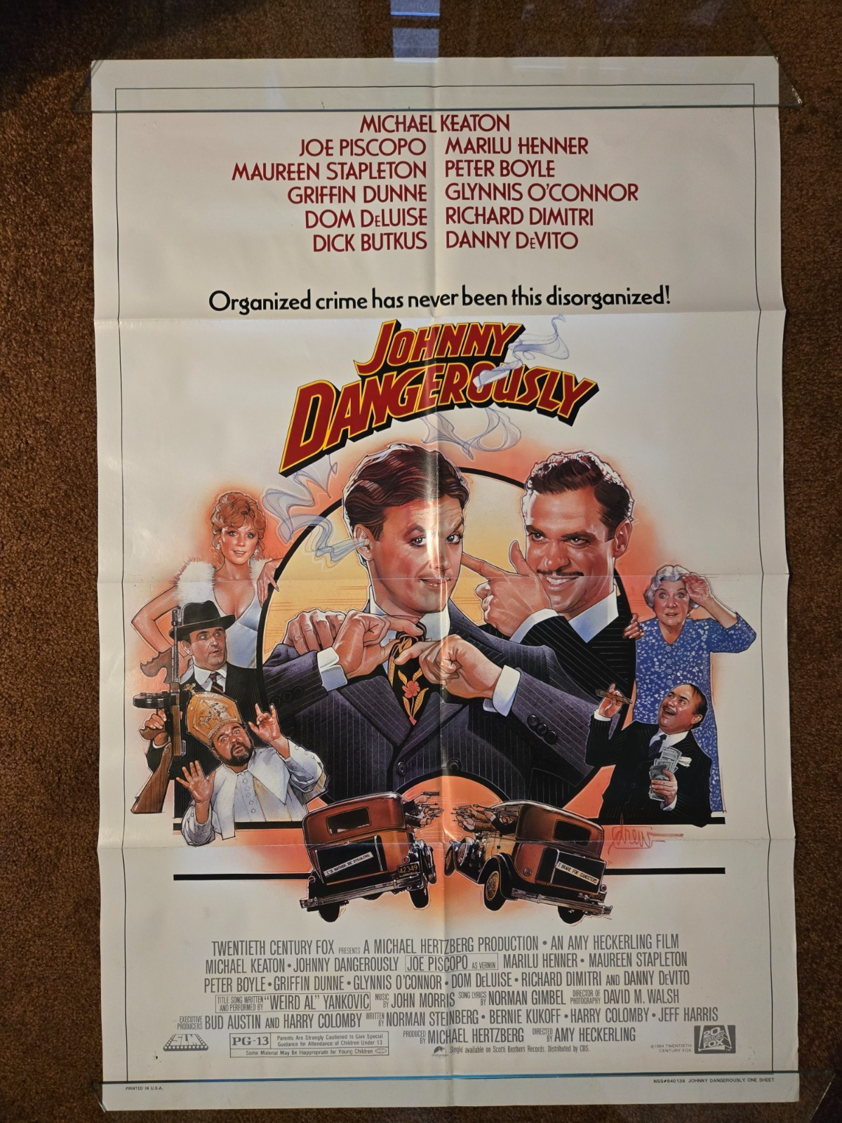 JOHNNY DANGEROUSLY 1984 Original 27x41 Movie Poster MICHAEL KEATON, DANNY DEVITO