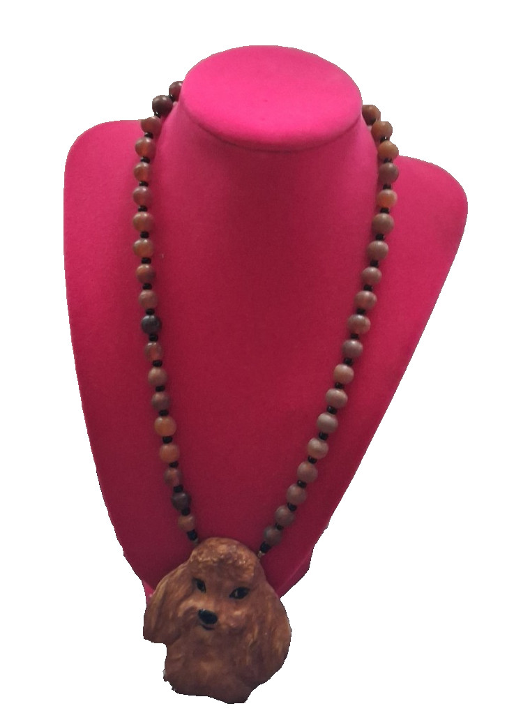 Vintage Carol Halmy Handmade Porcelain Poodle Dog Head Necklace Vintage Carol Halmy Handmade Porcelain Poodle Dog Head Necklace