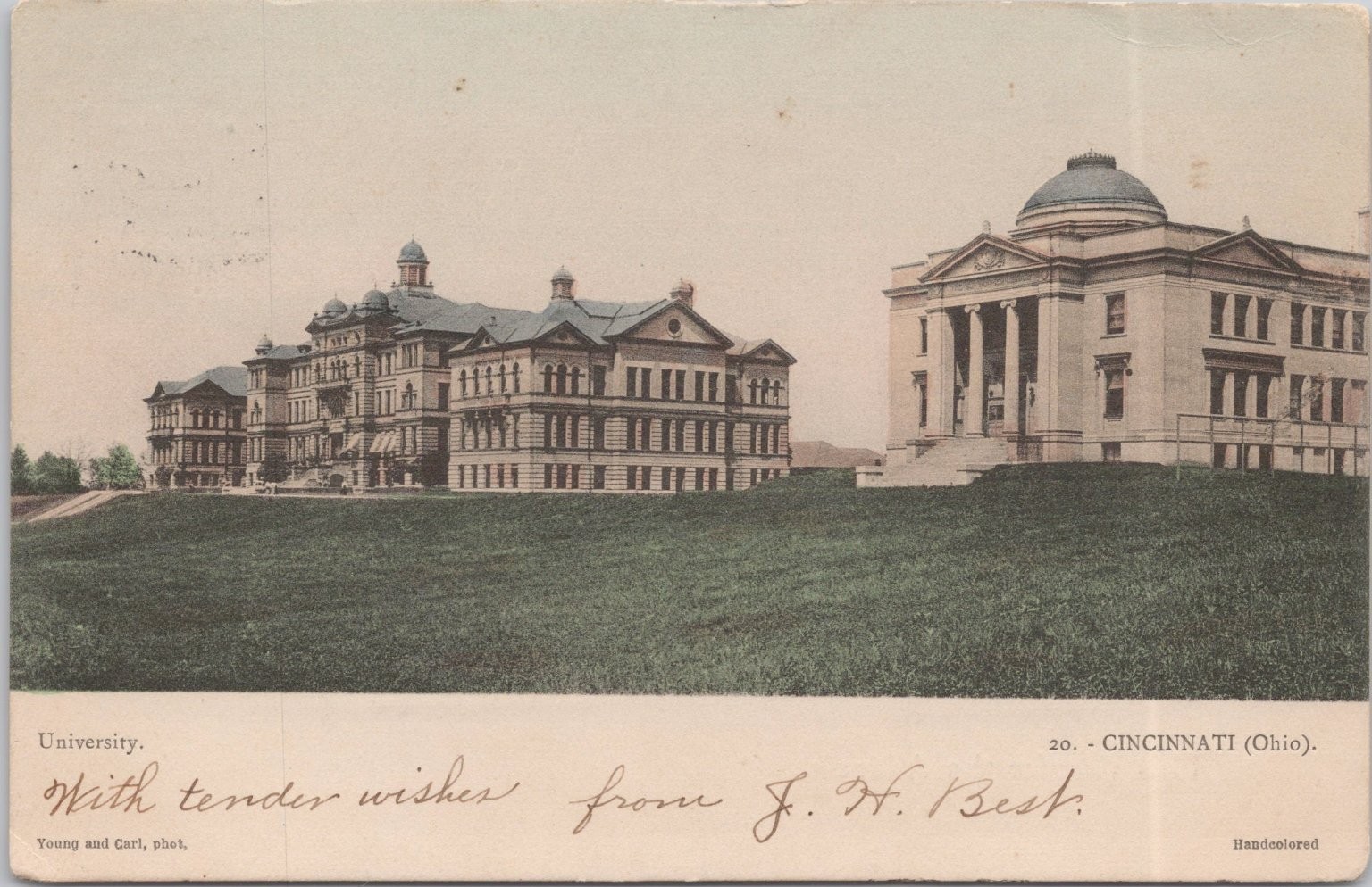 1907 University of Cincinnati OH Handcolored Postcard Young & Carl