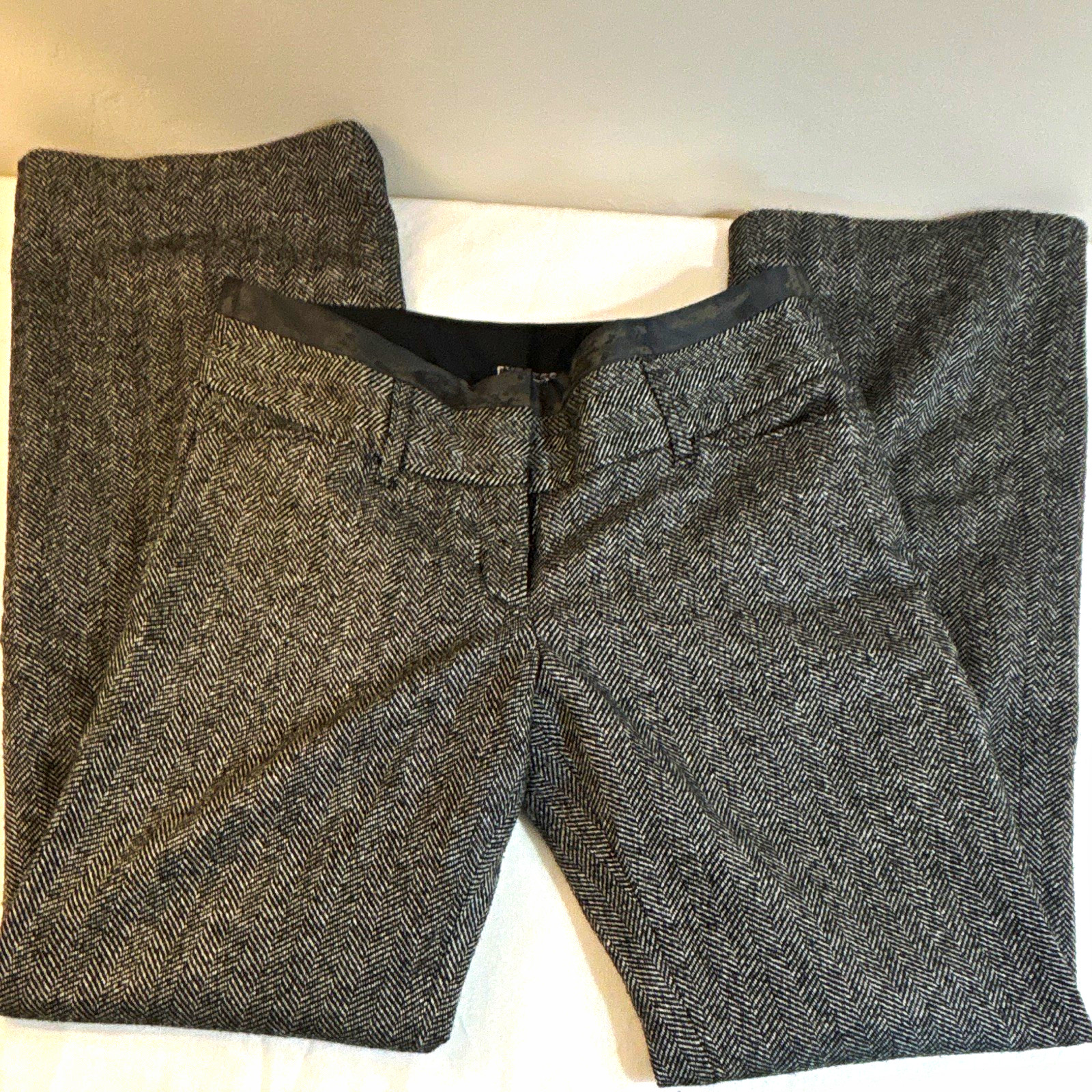 Express Editor Gray/Black Herringbone Tweed Dress Pants 6 Regular Pockets