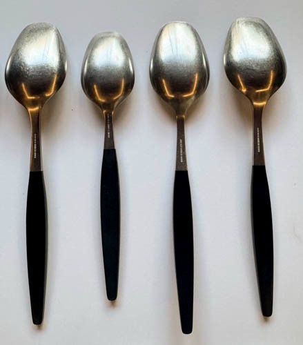 Vintage Gense Focus Black Deluxe Stainless steel Flatware  18-8 Sweden  MCM