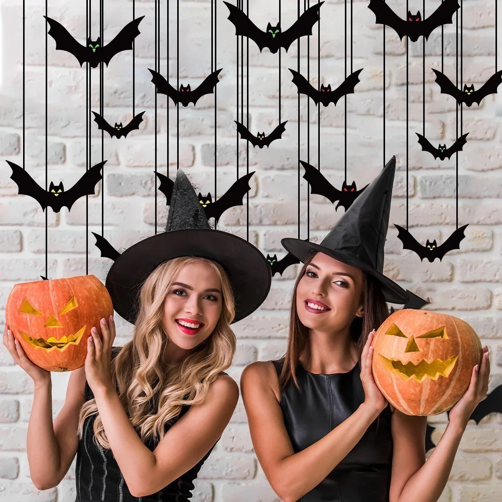 18pcs Halloween Hanging Bats Outdoor Indoor Scary Flying Bat Decorations
