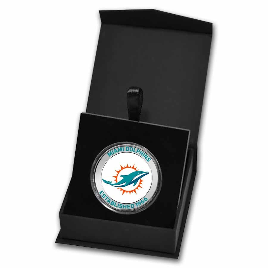 NFL Miami Dolphins 1 oz Silver Colorized Round (w/Box) NFL Miami Dolphins 1 oz Silver Colorized Round (w/Box)