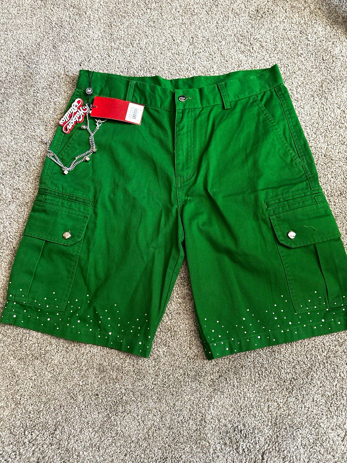 Watson Studios Men\'s Green Cotton Canvas Cargo Shorts Cargo Pockets Button