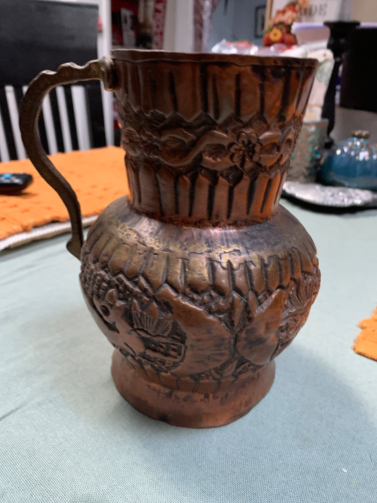Antique Hand Made Copper Pitcher Tankard Jug With Brass Handle Antique Hand Made Copper Pitcher Tankard Jug With Brass Handle