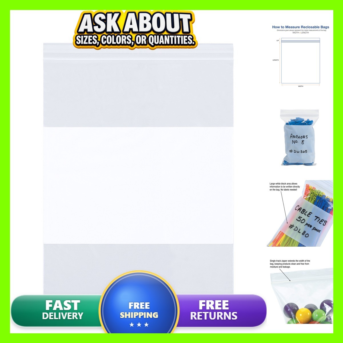Choice Shipping Supplies White Block Reclosable 4 Mil Poly Bags 4 x 4 Clear Choice Shipping Supplies White Block Reclosable 4 Mil Poly Bags 4 x 4 Clear