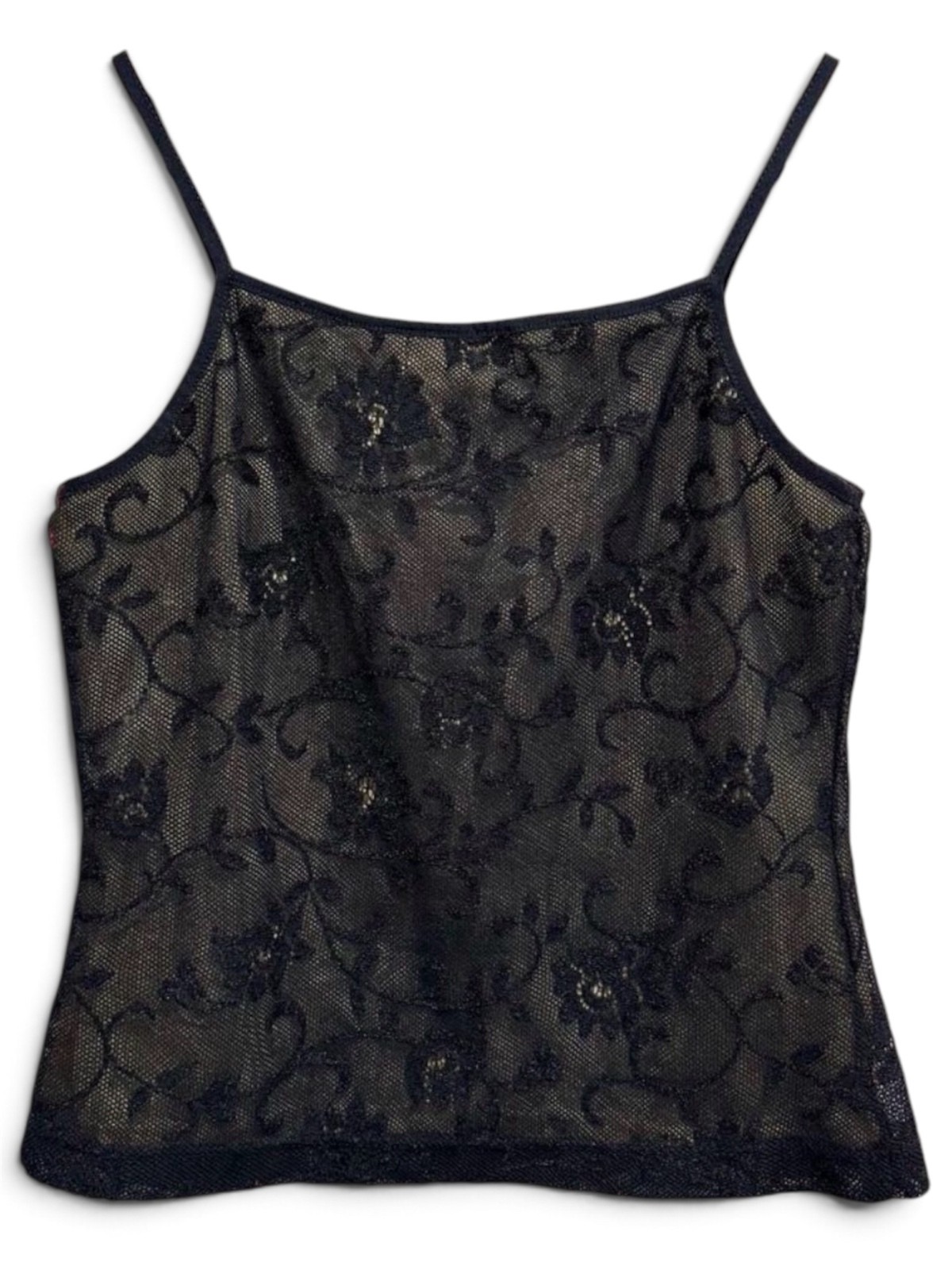 Vintage 90s Black Floral Mesh Lace Cami Top Express Tricot M Vintage 90s Black Floral Mesh Lace Cami Top Express Tricot M