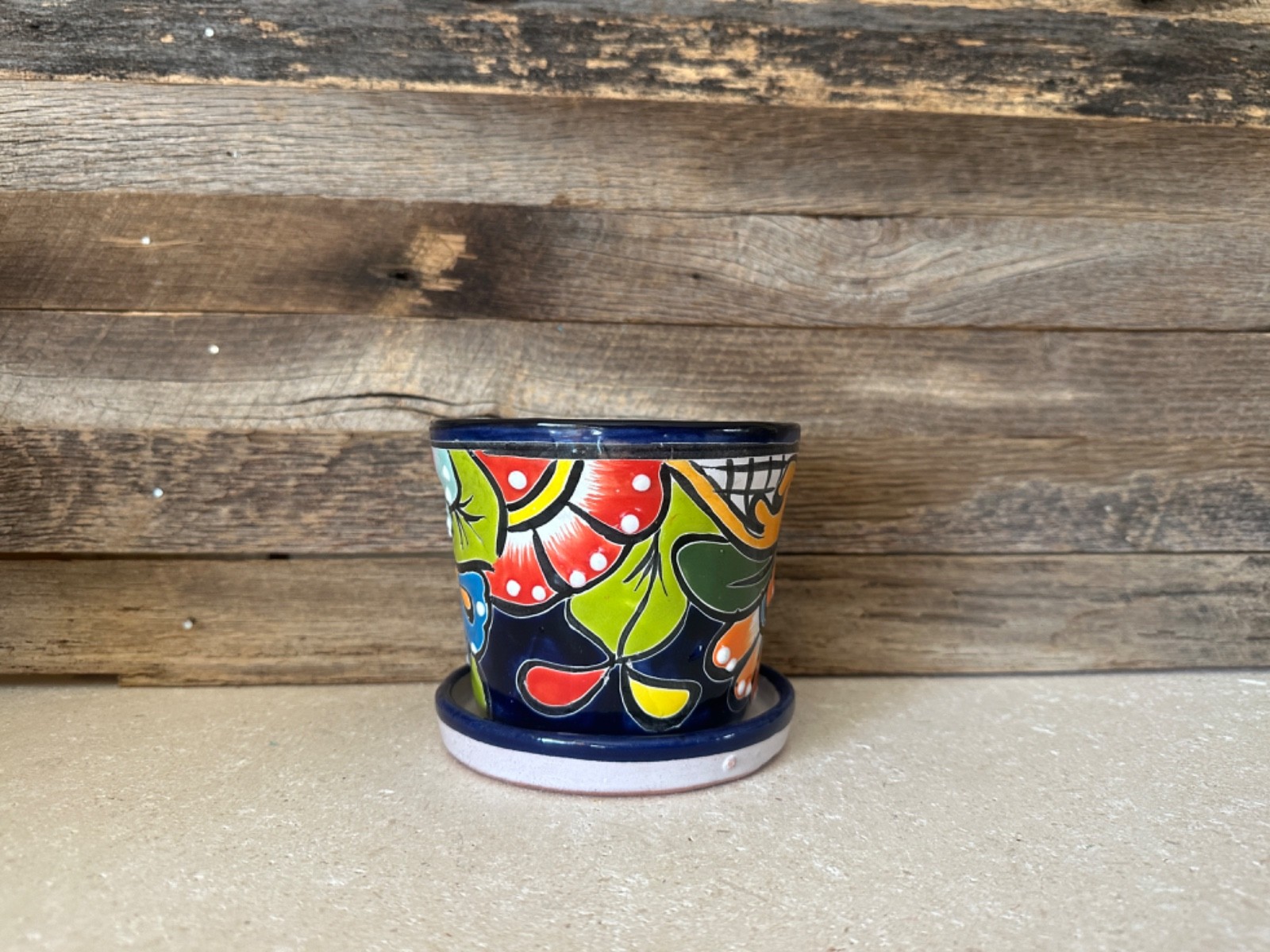 Handcrafted 4-4.5”Tall MINI Talavera Style Clay Planter w/Saucer  Hand Painted